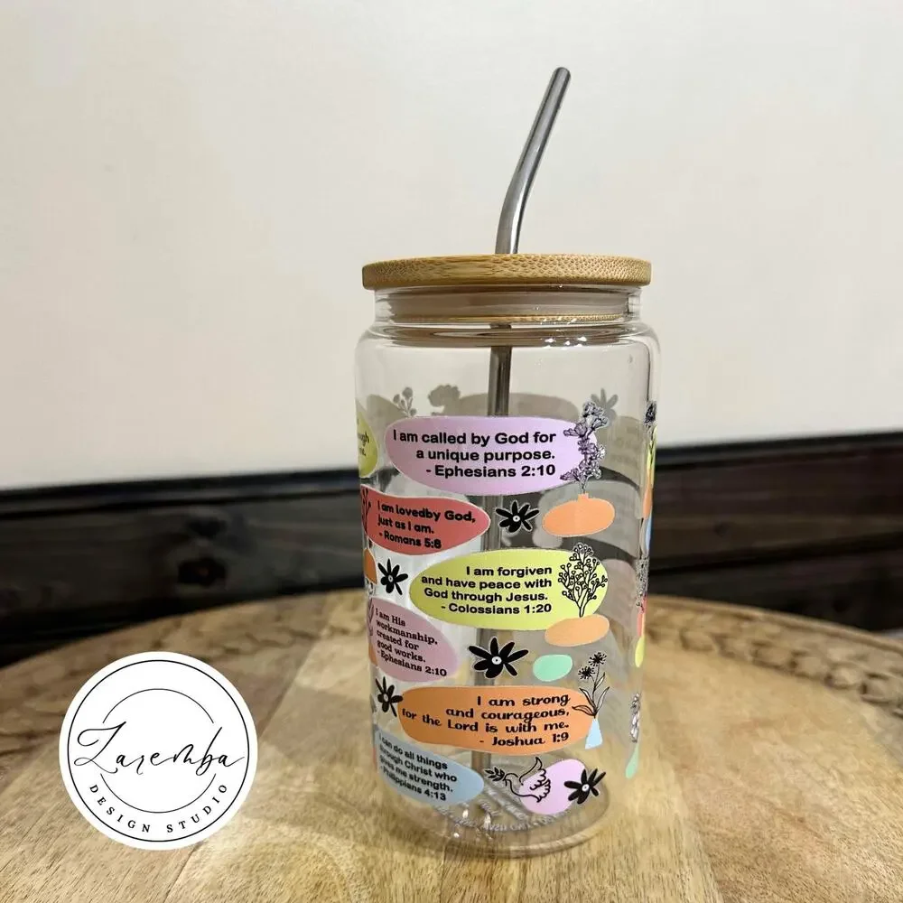 Christian Affirmations with Bible Verses Libbey Cup, Religious Beer Can Glass
